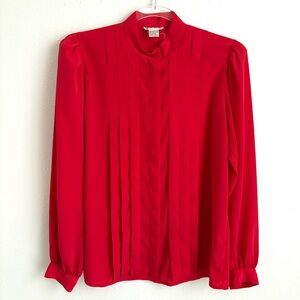 MORO | VINTAGE Women’s Long Sleeve Pleated Red Button-Down Blouse Size L